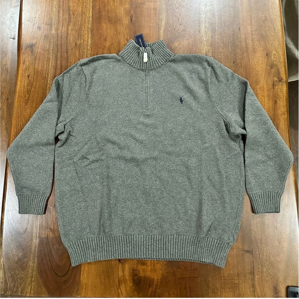 Polo Ralph Lauren Cotton Quarter Zip Sweater Dark Gray Olive Green Size 1XB NWT